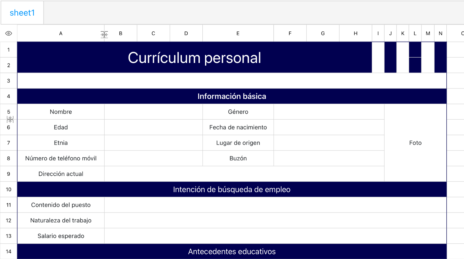 Currículum azul oscuro